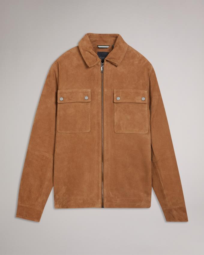 Veste Ted Baker Suede Zip Through Shacket Marron Homme | SOR-94319973